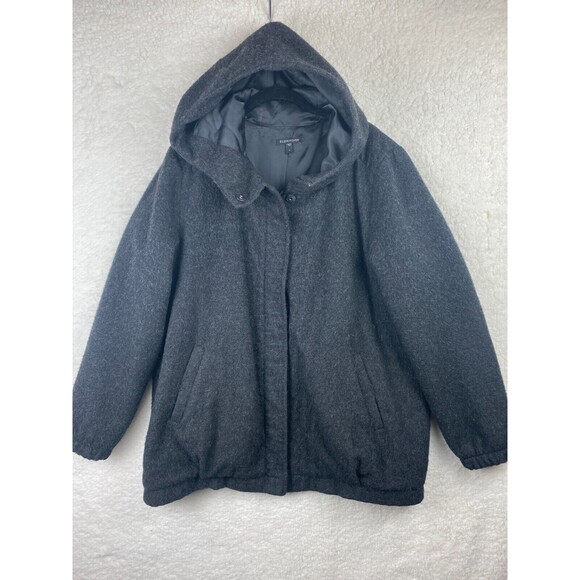 Eileen Fisher Charcoal Gray Alpaca Boucle Soft Hooded Zip Bomber Coat Jacket L - Picture 1 of 15